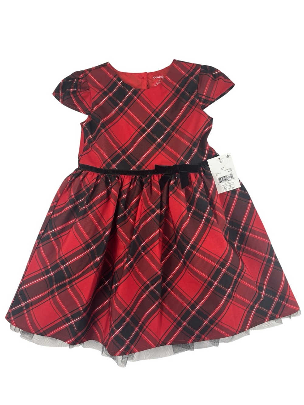 George Girls Christmas Holiday Formal Fancy Red Black Plaid Dress Size 3T NWT